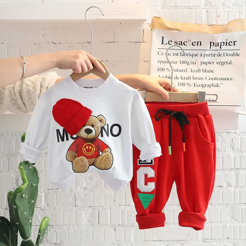 2022 Lente Kinderen Outfits Herfst Baby Jongens Meisjes Kleding Sets Peuter Kinderen Sportkleding Baby Cartoon Beer T-shirt Broek