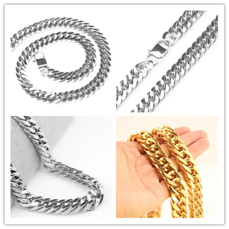 Chains 10/12/14/17mm 7-40" Boys Mens Chain Cuban Curb Silver Color 316L Stainless Steel Necklace GiftChains