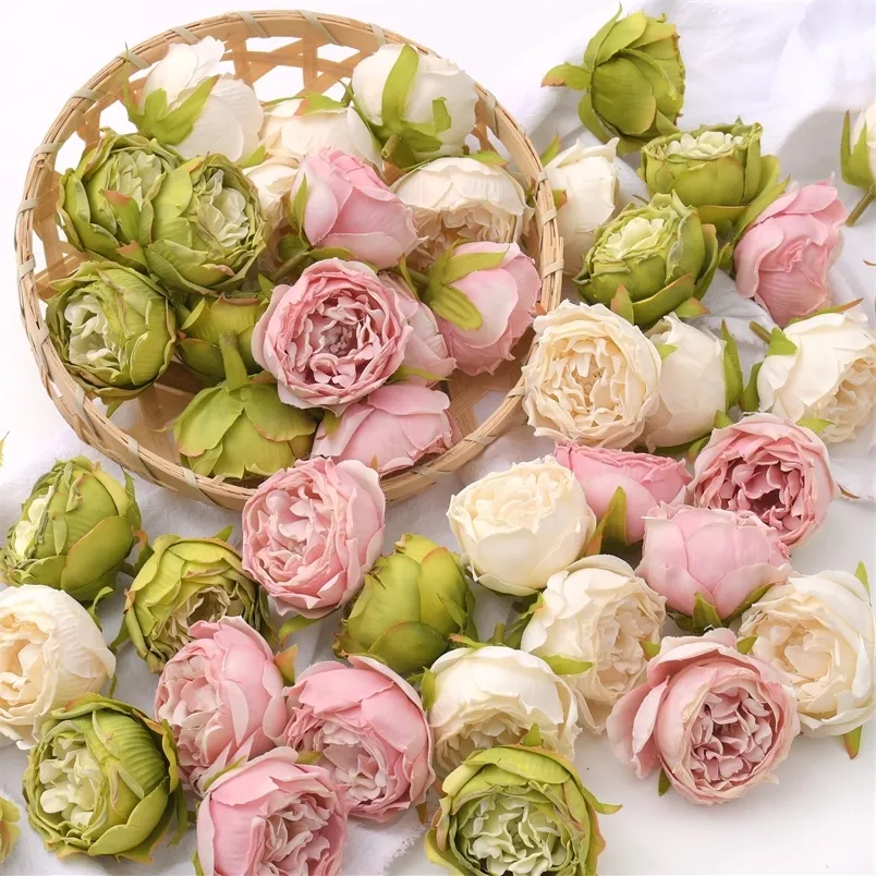 30pcs 5cm Oil painting vintage Rose Artificial Silk Flower Heads Wedding Decoration DIY Wreath Scrapbooking Craft Fake Flowers 220527