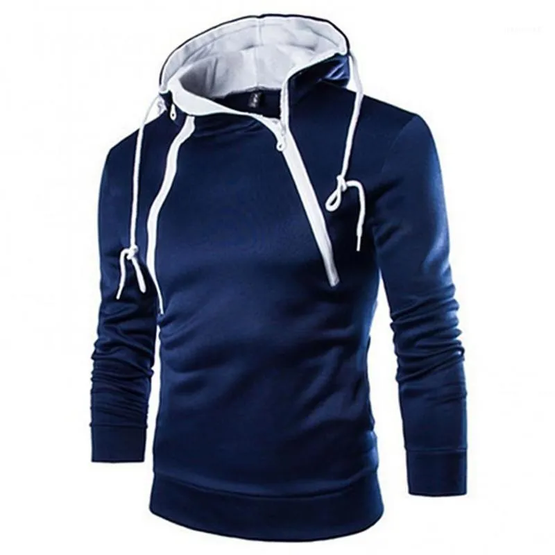 Men's Hoodies & Sweatshirts 2022 Autumn Winter Fashion Men Casual Handsome Double Zipper Long Sleeve Color Block Coat Hoodie Sweatshirt Warm