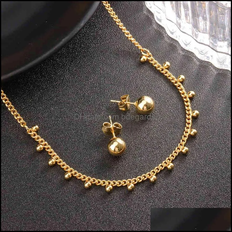 women fashion pendant and earrings copper alloy golden chain choker necklace jewellery set