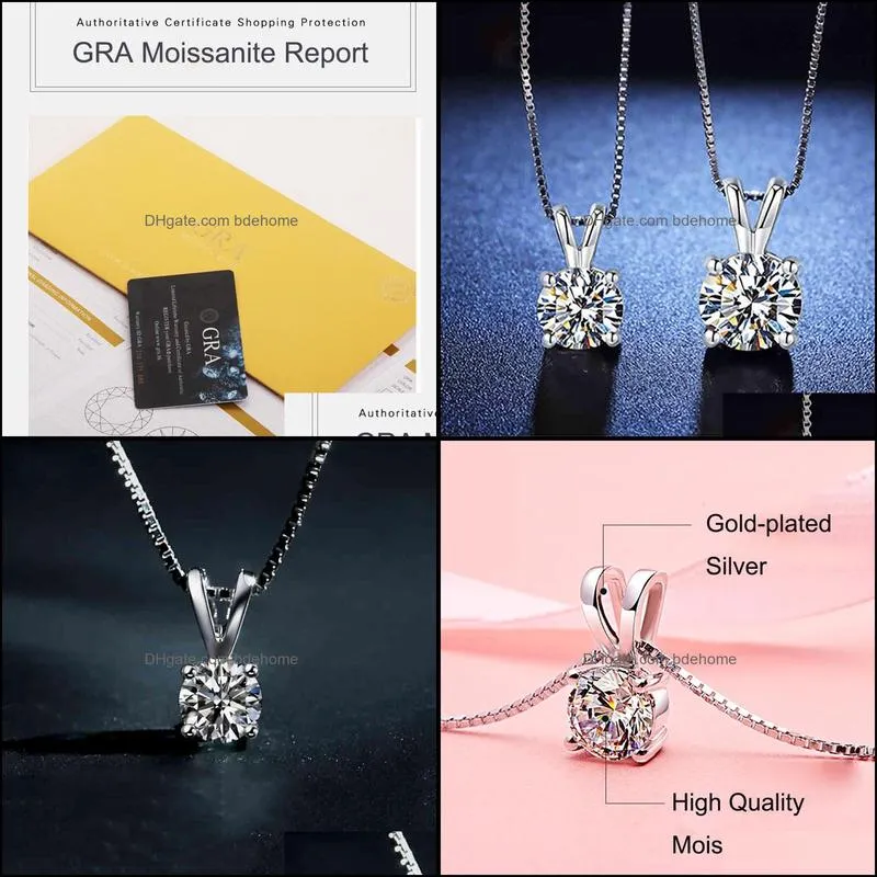 BOEYCJR 925 Silver 1ct/2ct F color Moissanite VVS Engagement Elegant Wedding Pendant Necklace for Women Anniversary Gift