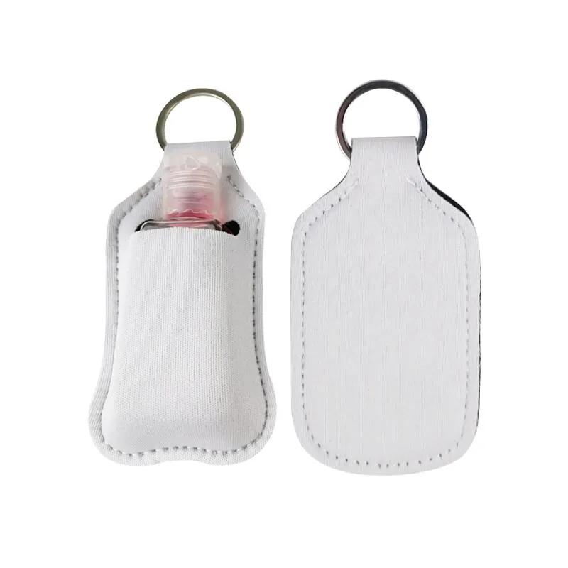 Christmas Favor Sublimation Blanks Refillable Neoprene Hand Sanitizer Holder Cover Chapstick Holders With Keychain For 30ML Flip Cap Containers Travel Bottle
