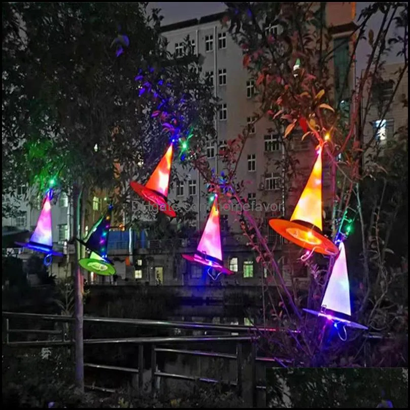 led lights halloween witch hat outdoor tree hanging glow in the dark colorful glowing cap decoration children`s party supplies