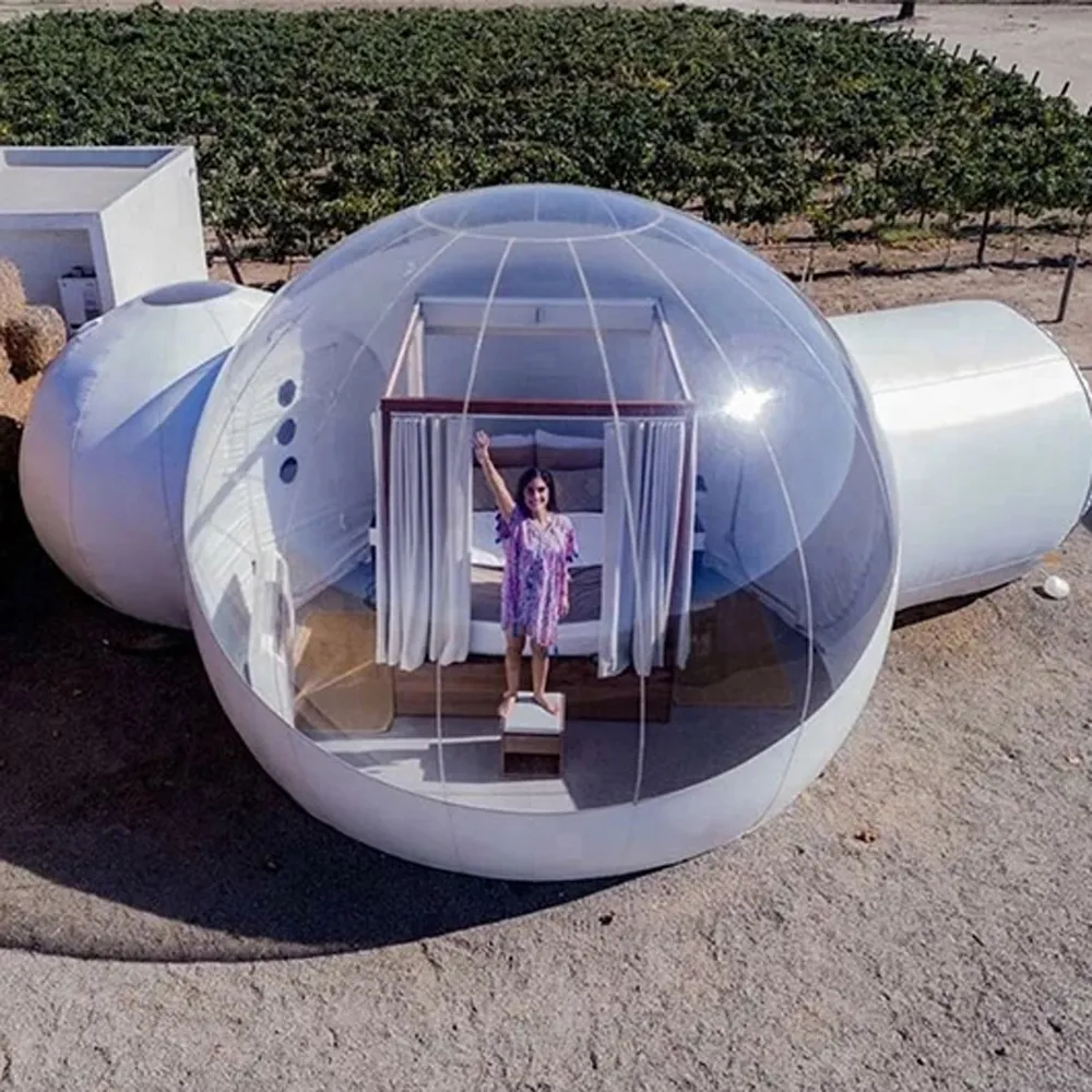 Big Clear Top Top Outdoor gonfiabile in bolla cucina cupola cupola con camera da letto e toilette per il campeggio hotel trasparente glamping