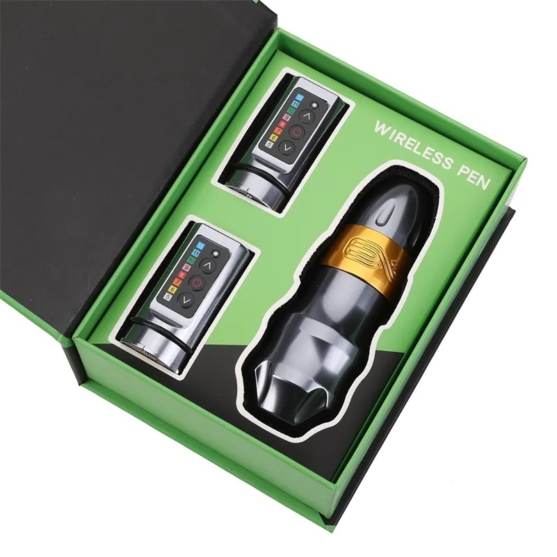 엑소 무선 문신 머신 키트 강력한 코네스티브 모터 충전 가능한 리튬 배터리 2 로타리 타토 펜 세트 220624