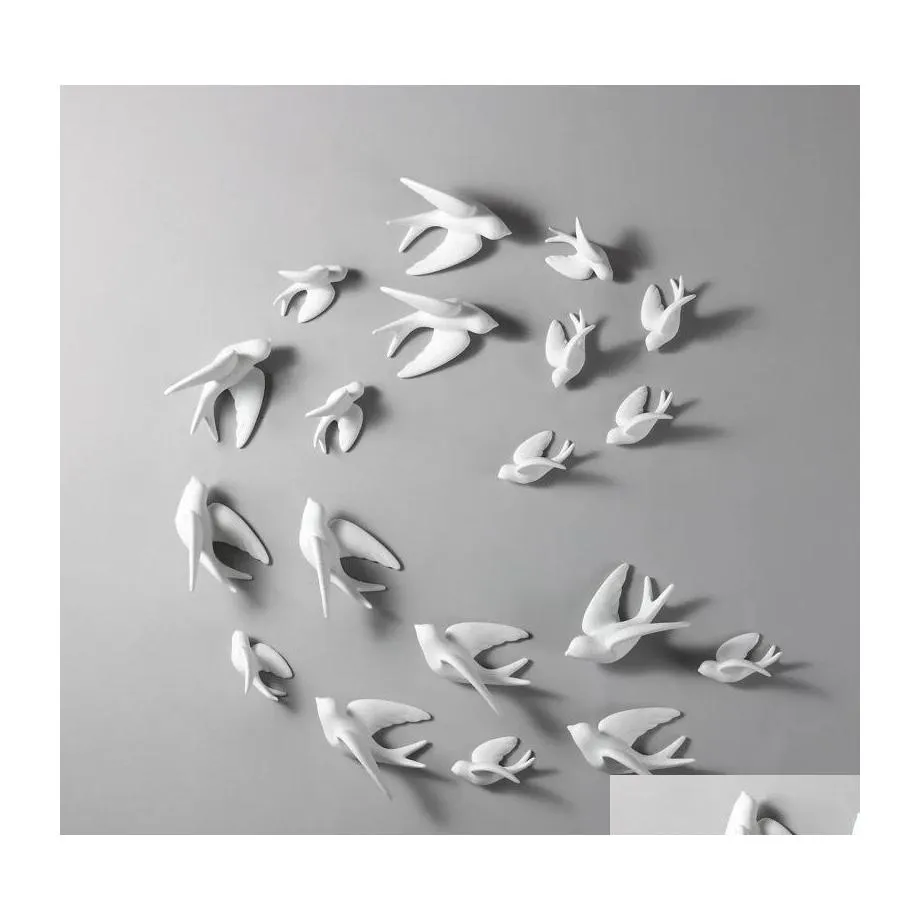 Otro Cerámica Europea Creativa 3D Pájaros Colgantes de pared Simation Murales Sala de estar simple Fondo Decoración para el hogar Muebles Artesanía 225 Dh5Qe