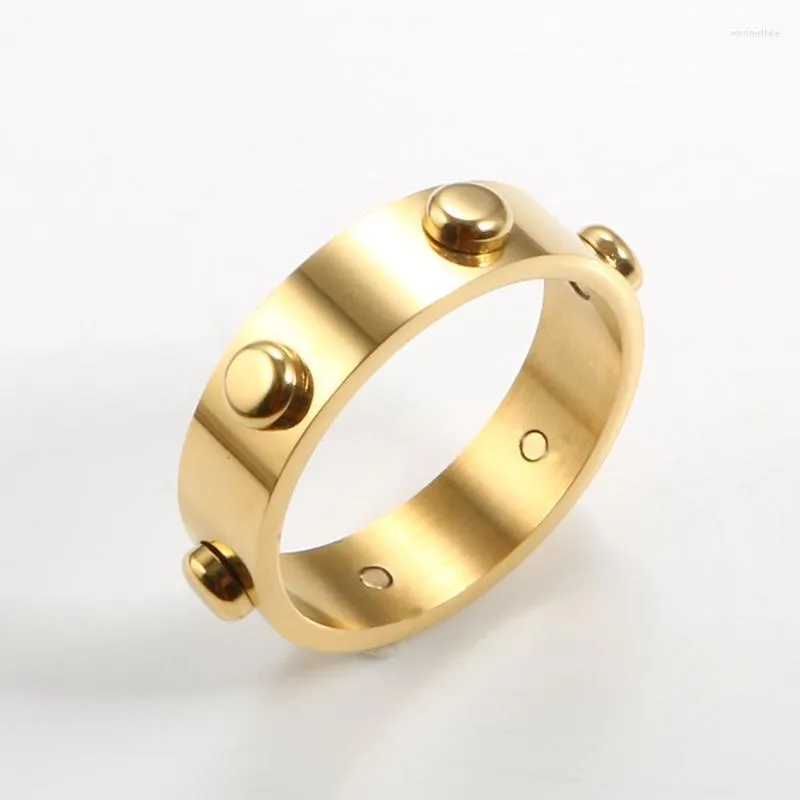 Cluster ringen mode roestvrijstalen gouden ring 6 ronde klinknagels vinger voor mannen vrouw minnaar bruiloft feest sieraden cadeaucluster wynn22