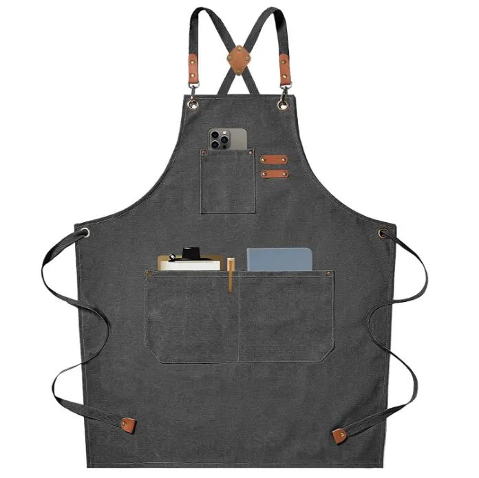 Chef Aprons for Men Women Kids with Large Pockets Cotton Canvas Cross Back Heavy Duty Adjustable Work Apron Kitchen Cooking Baking Bib Apron