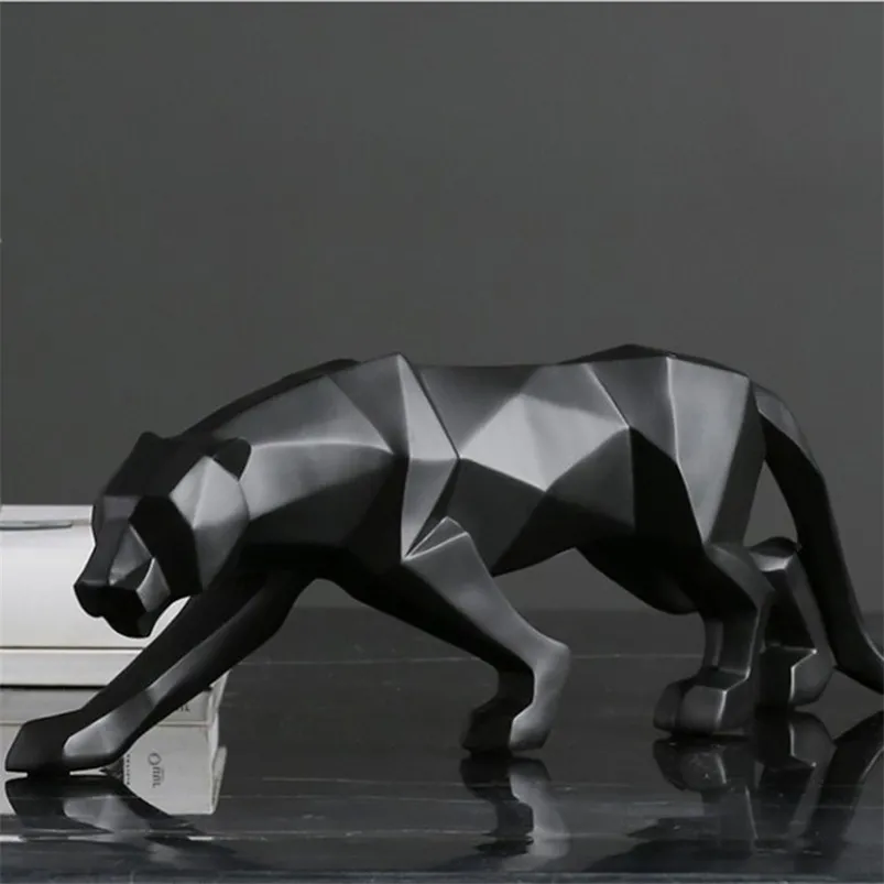 Panther Statue Animal Figurine Large Size Abstract Geometric Style Resin Leopard Sculpture Home Office Decoration Gift T200624