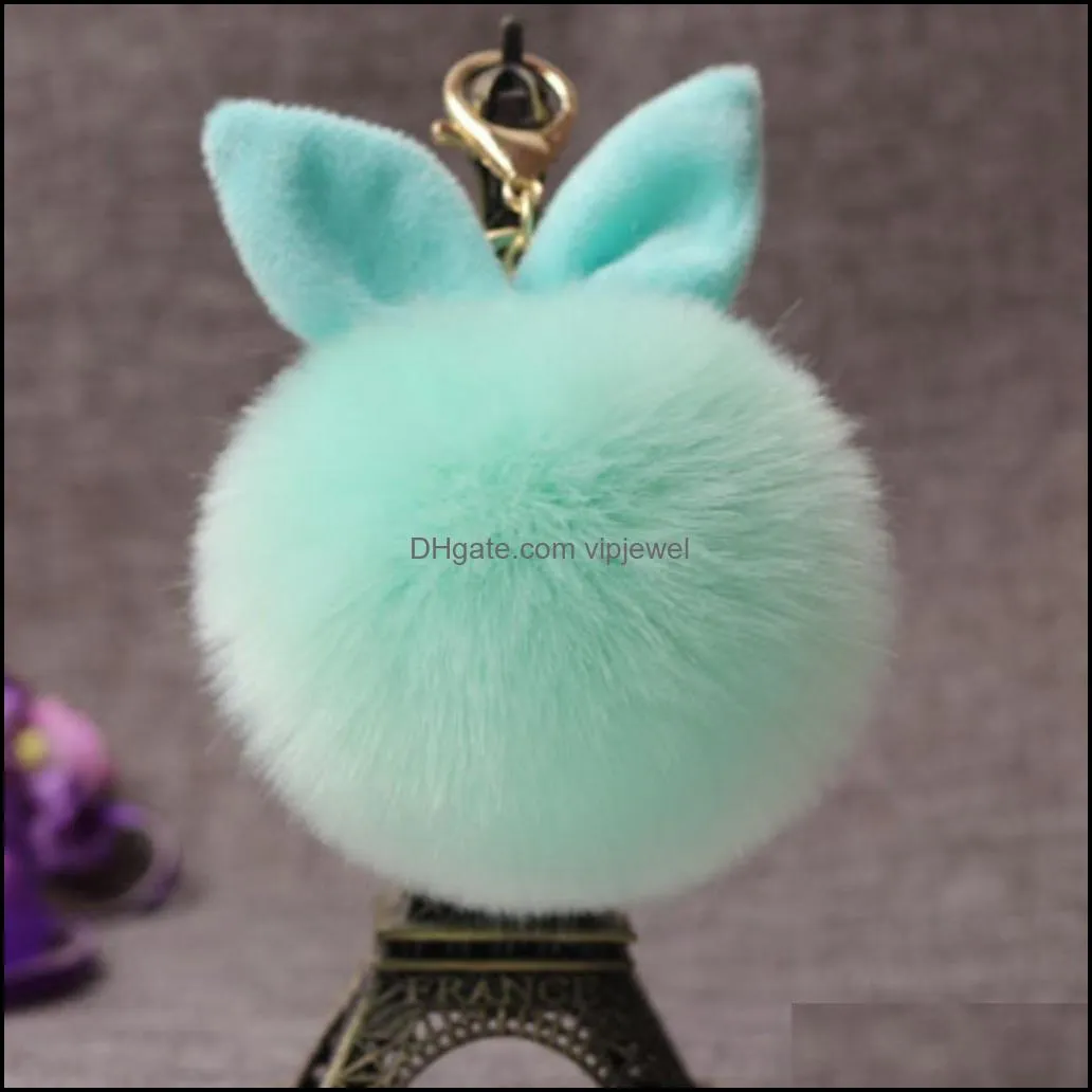 women fuzzy bunny ear keychain fashion faux rabbit fur keyfobs hoder charms bag keyring fluffy pompom key rings car pendant d316q