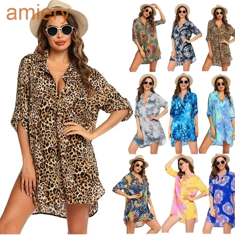 Costume da bagno bikini da donna Cover Up Stampa sexy Camicette Camicie Felpa a maniche lunghe Top Abbigliamento da spiaggia per la protezione solare