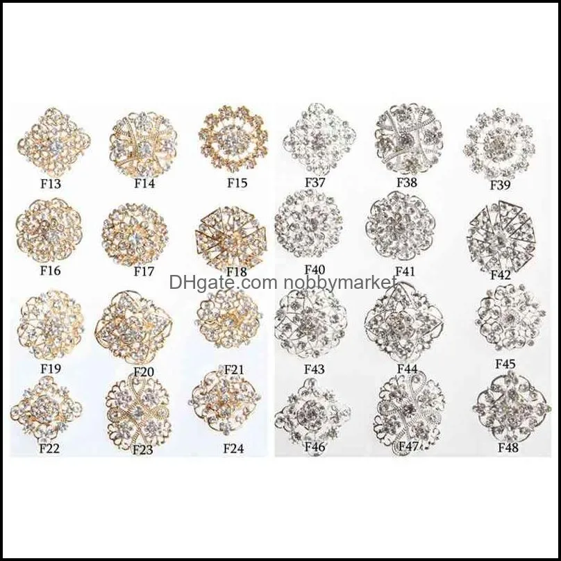 24PCS Clear Crystal Rhinestones Brooches Women Bridal Gold Brooch Pins For DIY Wedding Bouquet Kits