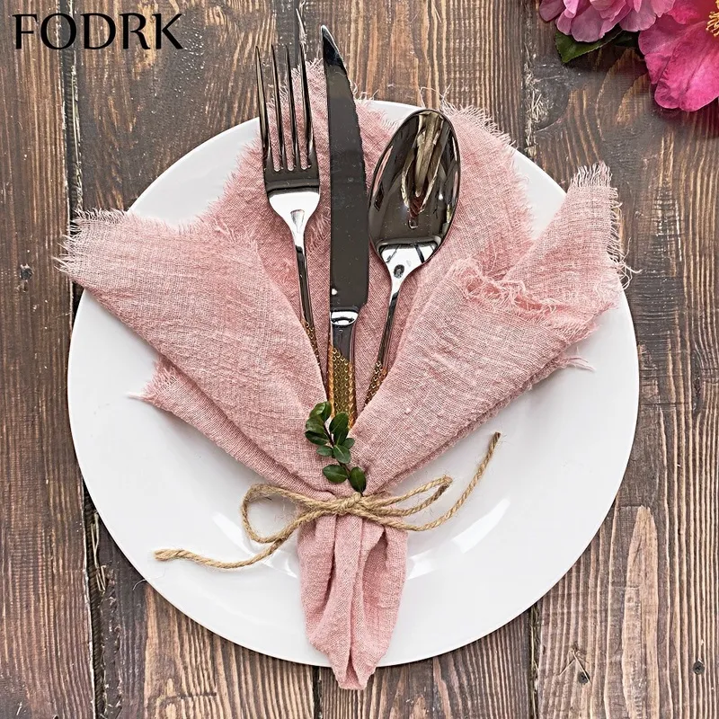 Lot De 12 Serviettes En Tissu Réutilisables 42x42cm Rose - Coton Lin Pour Table, Mariage Et Dîner