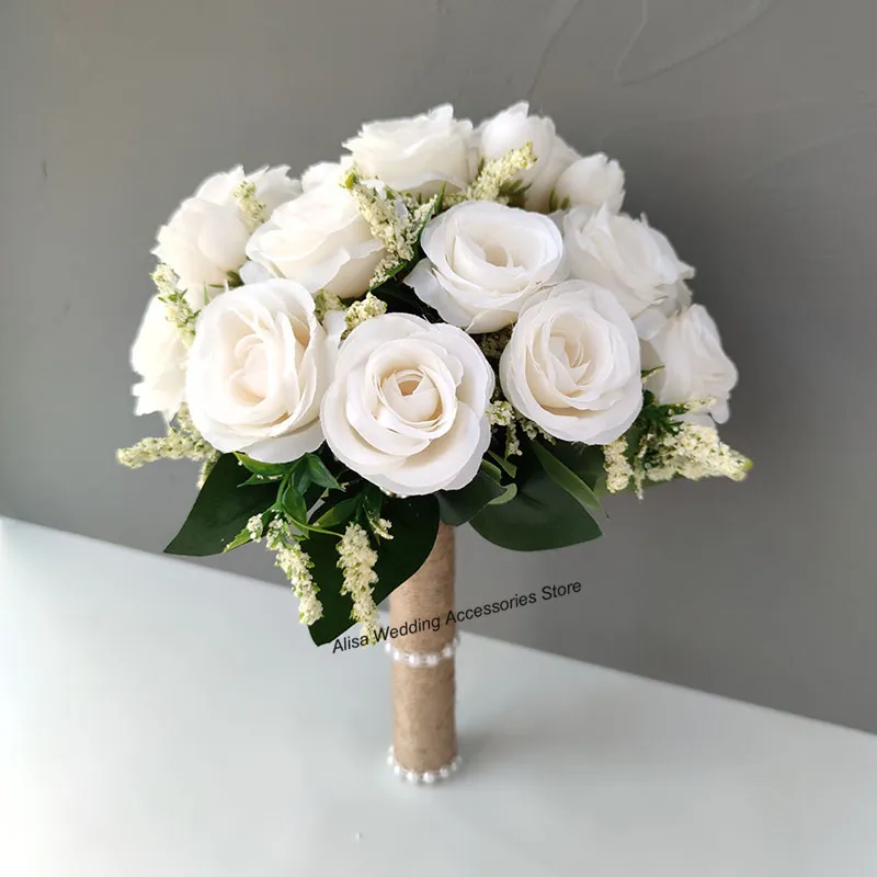 White Silk Roses Bridal Bouquet With Artificial Boutonniere Pins Perfect  Wedding Suit Flower Pin For Brides And Bridemaids From Happinessker88,  $26.28