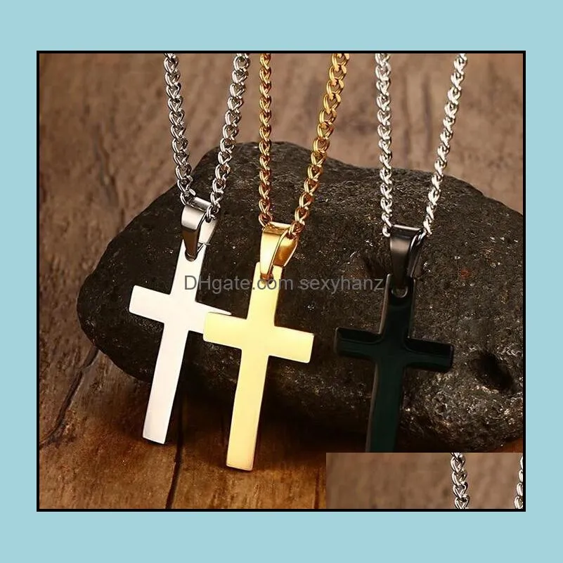 Stainless Steel Cross Pendant Necklaces Men`s Religion Faith crucifix Charm Titanium steel chain For women Fashion Jewelry 3 colors