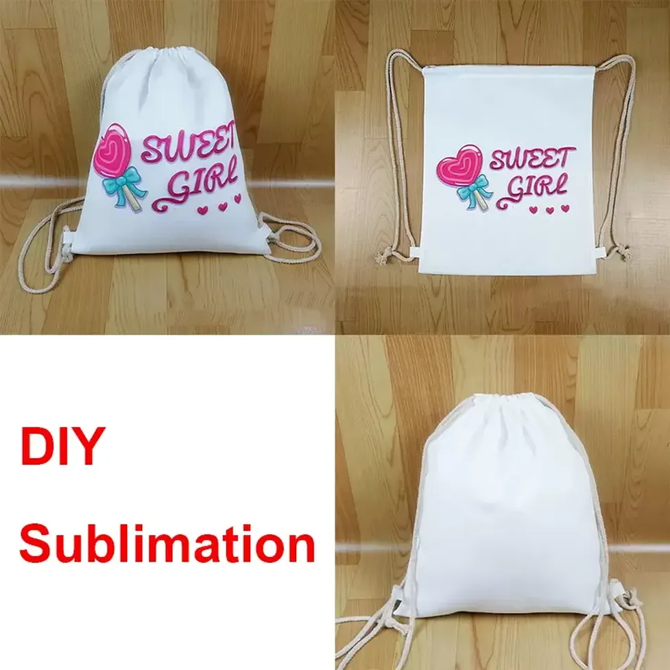 White Sublimation Backpack Canvas Drawstring Bags Candy Gift Storage Bag Christmas Party Supplies Blank DIY Gifts 0512