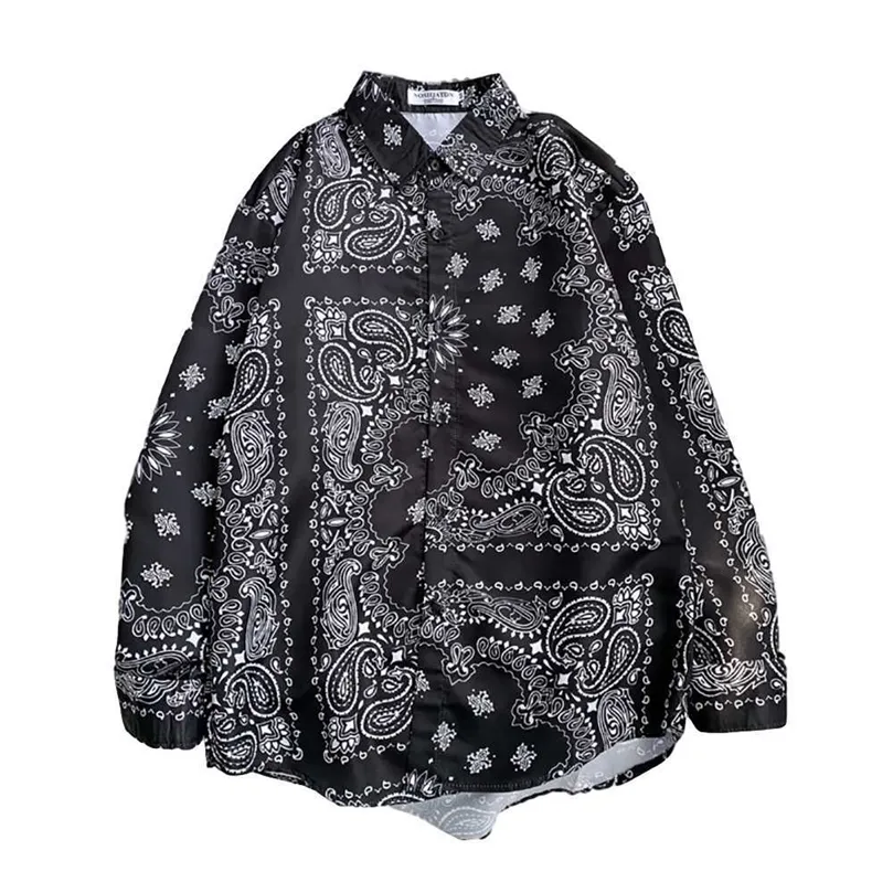 Oversize hommes chemises Bandana Paisley Harajuku Hip Hop homme Cardigan à manches longues marque vêtements pour hommes hawaïen été 210701