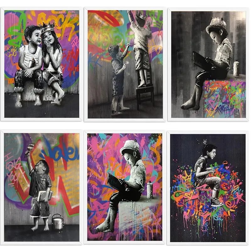 Porträtbild auf Leinwand, Gemälde für Kinder, Jungen, Wandkunst, Graffiti, Heimdekoration, abstrakte Mädchenbilder, Bansky-Kunstplakate und -Drucke