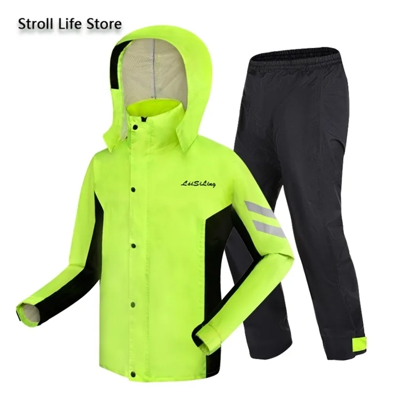 Vuxna män Regnrockbyxor passar Motorcykel Regnrock Kvinnor Ridning Grön vattentät jacka Regnrockar Mens Sportkostnader Rainwear 201015