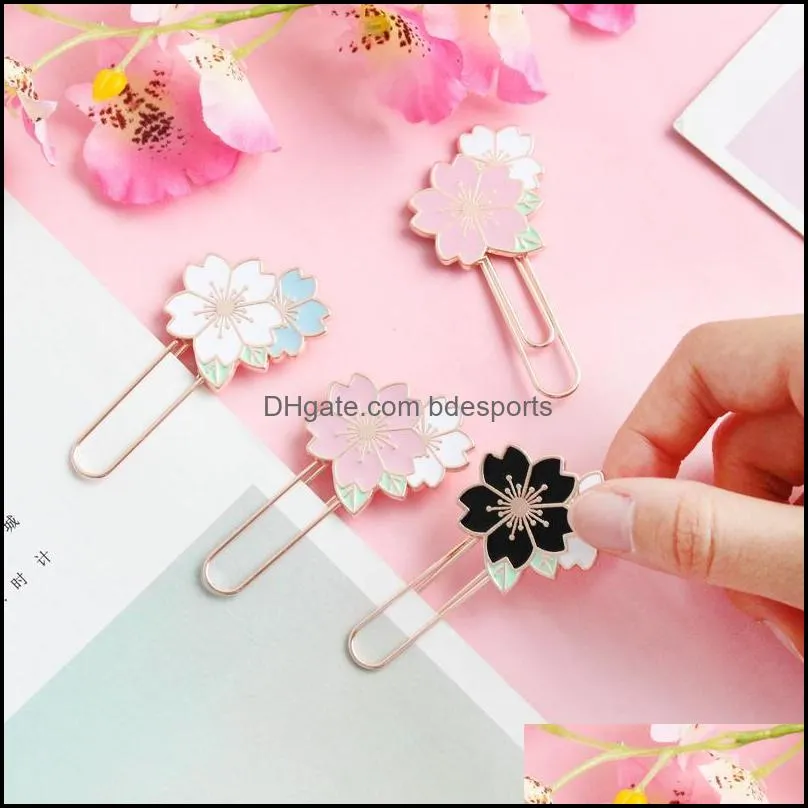 Bookmark 2pcs Cherry Blossoms Paper Clip Promotional Gifts Kawaii Stationery Metal Sukura Book Marker School Office Supply