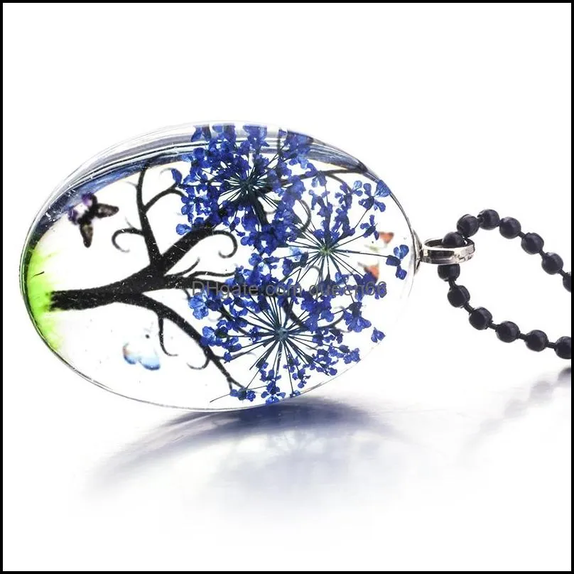 Handmade Glass Diy Flower Tree of life Necklace Life Tree Butterfly Crafts Necklace Jewelry