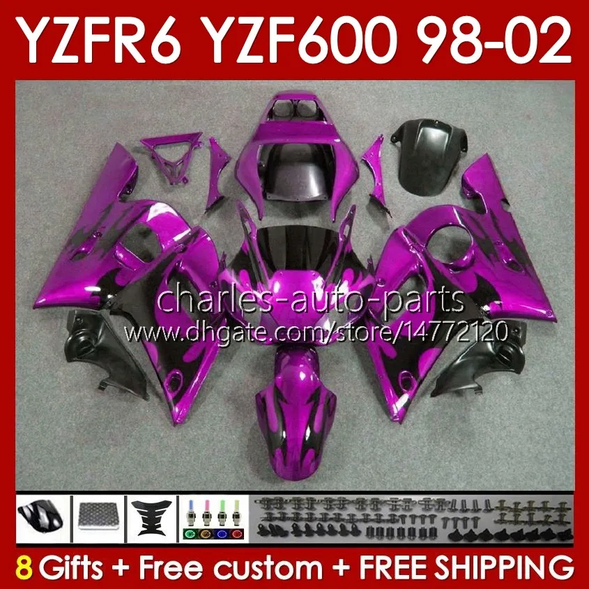 Kit Bodys para Yamaha YZF R6 R 6 YZF600 600CC 98-02 Bodywork 145No.43 YZF 600 CC YZF-600 YZFR6 98 99 00 01 02 Frame YZF-R6 1998 1999 2000 2001 2002 Full Fairing Flames
