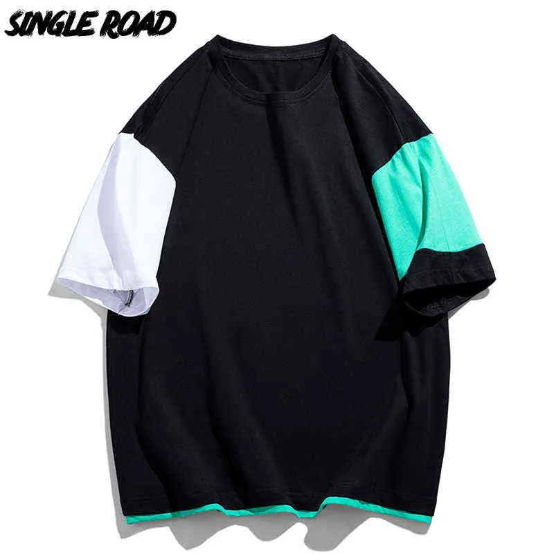 Single Road Men Overized T-shirt 2022 Lato pół rękawie Tees Patchwork Tshirt Mężczyzna Hip Hop Streetwear HARAJUU T SHIRT dla mężczyzn Y220426