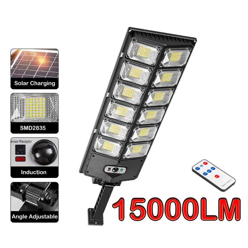 Yeni 15000lm 8000W 504led Solar Street Light Çift Sıralı Sokaklar Lambalar Güneş Bahçe Işıkları İndüksiyon Duvar Lambası Açık Hafta Aydınlatma