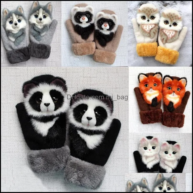 party decoration cartoon animal plush gloves winter warm knitted gloves 28cm suitable for older children and women pad11653