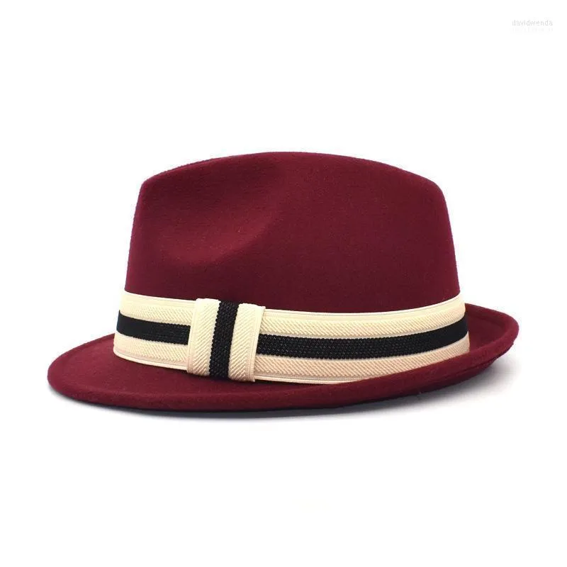 Cappelli a tesa larga Cappello a cilindro in lana Nastro da donna Raggomitolato Cowboy Jazz Autunno e inverno Feltro inglese Fadora da uomo per donna Davi22