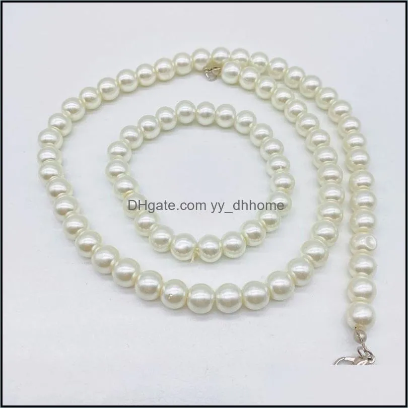 man-made pearl beaded necklace bracelets earring 3pcs set wedding birthday party club jewelry for women girl