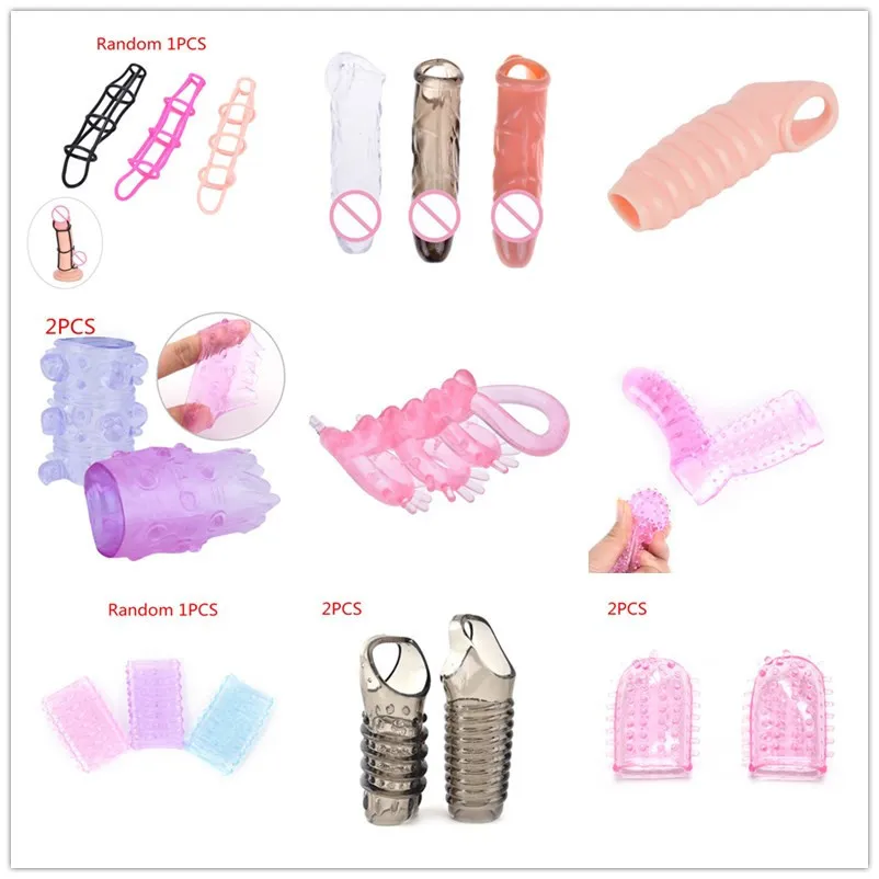 2PCS/1PCS Male Penis Extender Enlargement Reusable Condoms For Men Adult Lasting Product Penis Ring Cock Ring Penis Sleeve Toy