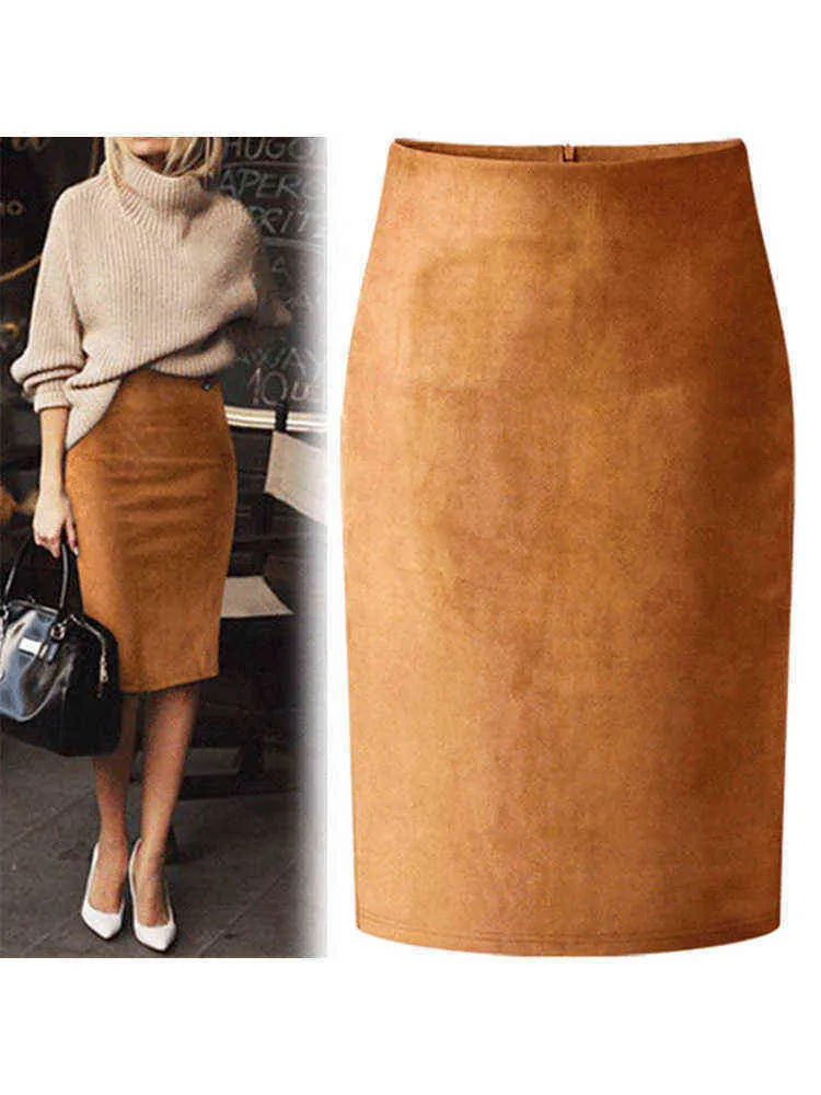 women's skirt Sexy Multi Color Suede Midi Pencil Skirt Women 2021 Fashion Elastic High Waist Office Lady Bodycon Skirts Saias 220322