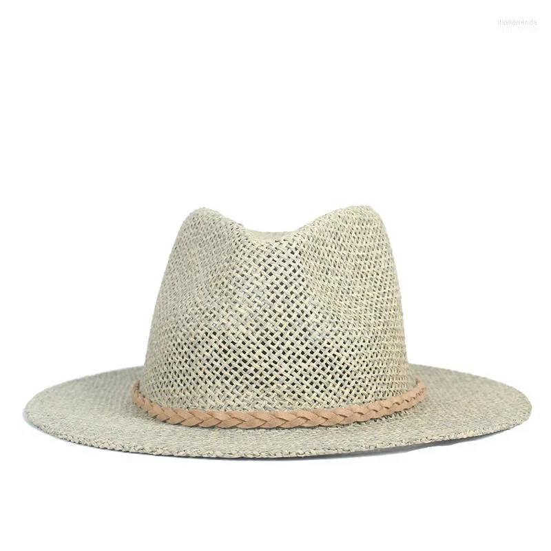 Szerokie brzegowe czapki 17 STLYE RAFFIA STRAT Summer Men Men Travel Beach Sun Hat Elegancka Fedora Panama Sunbonnet Sunhat Rozmiar 56-58cm1 Davi22