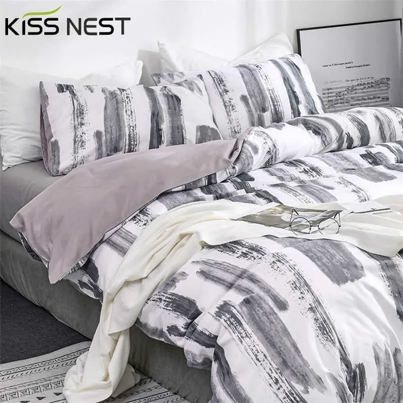 Reactief gedrukte Noordse bedkap 150Duvet -covers voor bed 150 240 220 Luxe inkt schilderen Super zachte en warm beddengoed set 210706