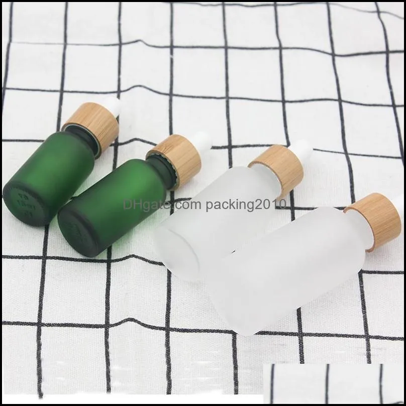 Frost Clear Glass Dropper Bottle 15ml 20 30ml with Bamboo Lid Cap  Oil Bottles Frosted Green