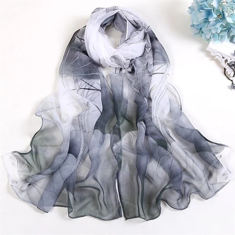 RUNMEIFA Fashion SpringSummer Women Floral Printing Beach Silk Scarf Shawls Female Long Wraps Sunscreen Hijab 220812