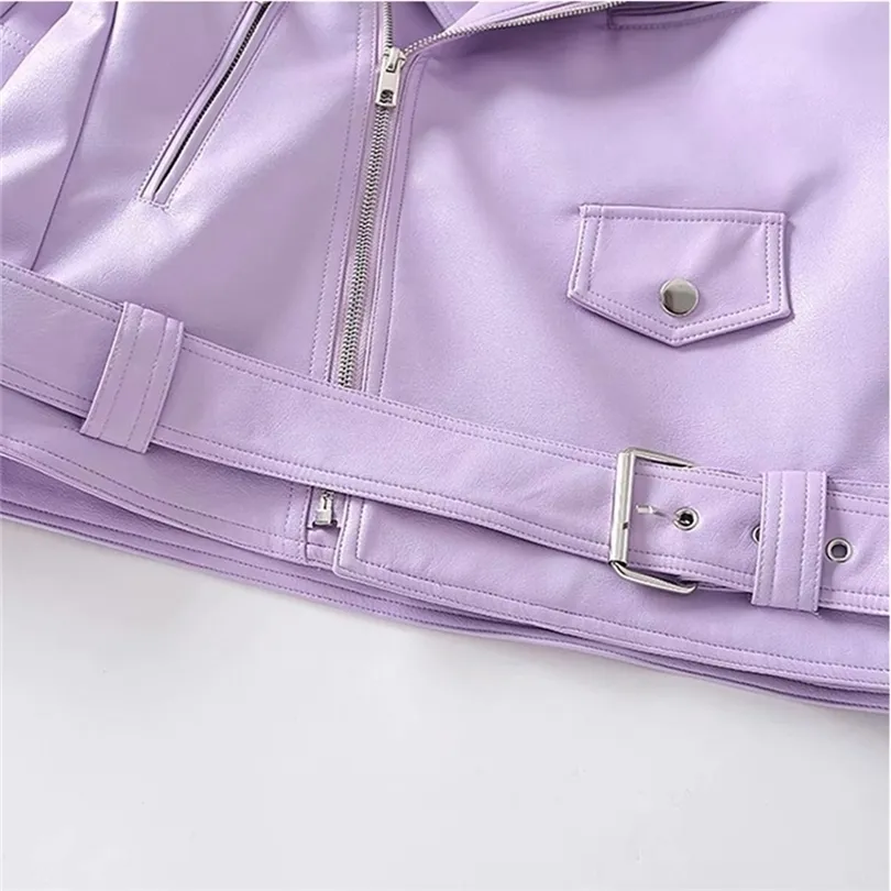 FTLZZ Womens Purple Faux Leather Biker Jacket With From Lu04