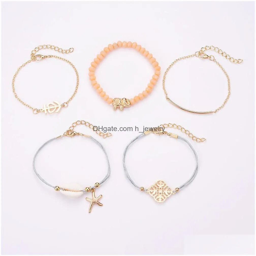 fashion jewelry multi layer bracelet set beads elephant shell starfish geometric charms bracelet