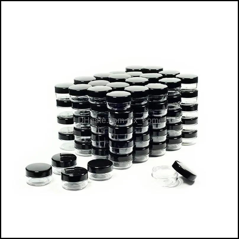 Cosmetic Containers Sample Jars With Black Lids Plastic Makeup Bpa Pot 3G 5G 10G 15G 20 Gram Drop Delivery 2021 Packing Boxes Office