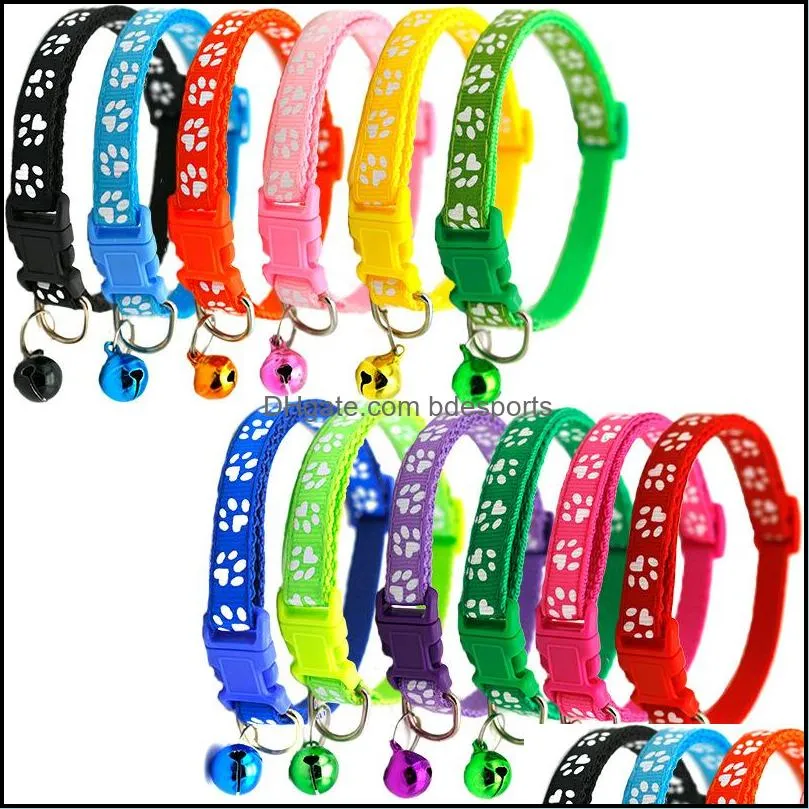 12 Styles Chien Chiot Chat Collier Breakaway Réglable Chats Colliers Avec Bell Bling Paw Charms Pet Décoration Fournitures W-002141 Drop Delivery 2