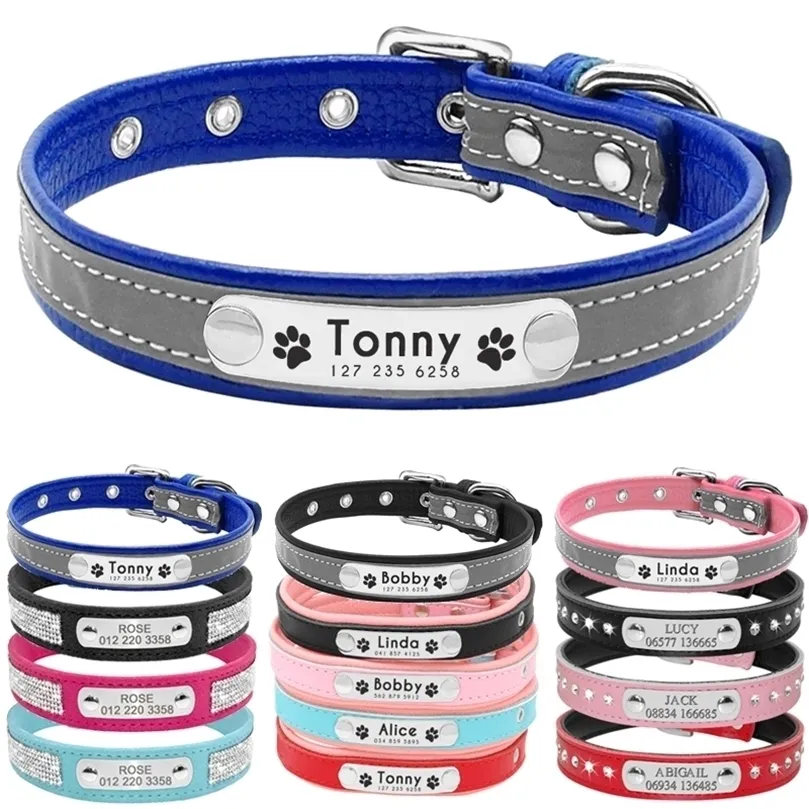 Custom Leather Dog Cat Collar Personalized Puppy Engraved Pet s for Small Medium Dogs Pitbull Yorkie 220815
