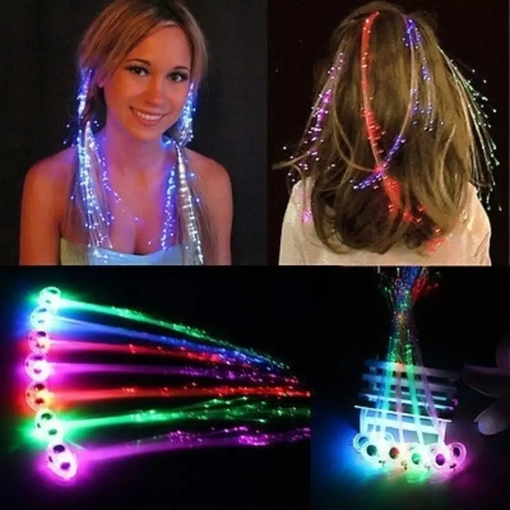 LED Light Up Braid Luminous Fiber Optic Hairpin Decor for Halloween Party Bar C0628x03