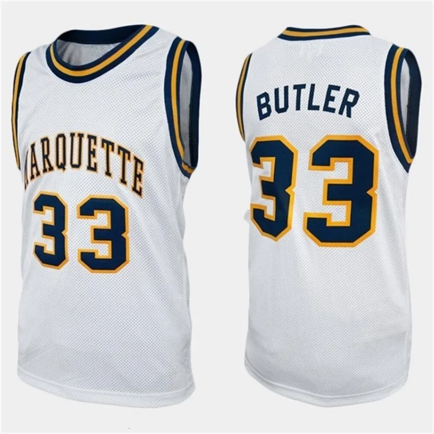 Nikivip Marquette Golden Eagles College Jimmy Butler # 33 Maillot de basket-ball rétro blanc pour hommes Cousu Numéro personnalisé Nom Maillots