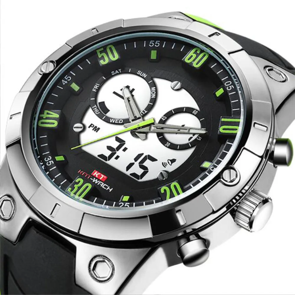 721 Popularne gorące sprzedaż męskich zegarków kwarcowych Sport Masowe wielofunkcyjny podwójny czas 30 m wodoodporne świetliste podwójny wyświetlacz silikonowy elektroniczny zegarek bransoletki