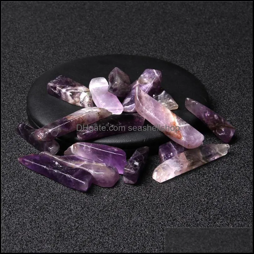 natural raw amethyst crystal quartz stone stick point beads top drilled purple loose beads pendant for jewelry making about 2mm hole