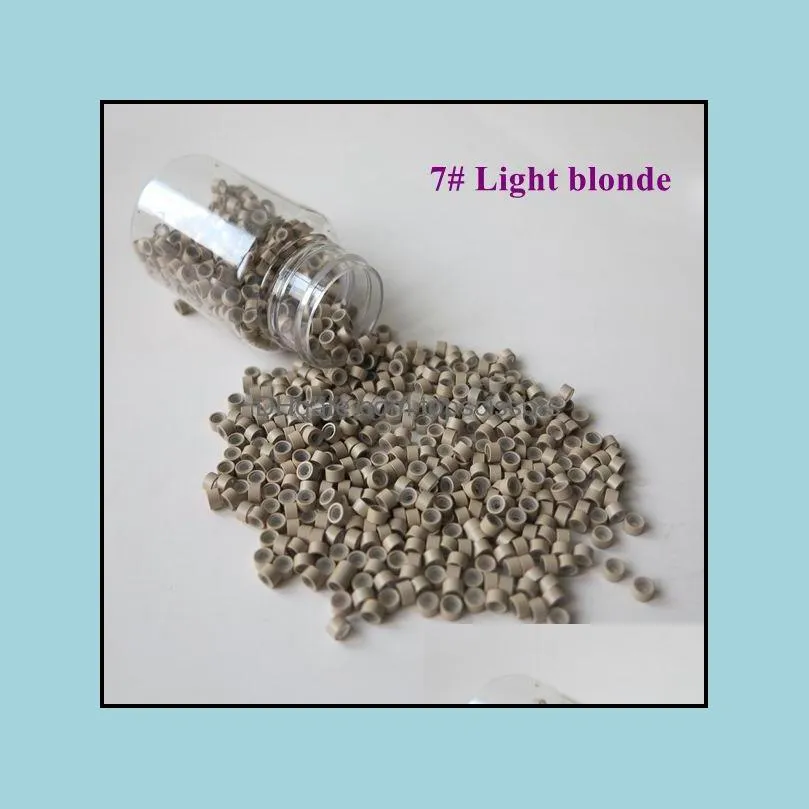Wholesale 1000pcs/bottle 5*3*3mm 7#Light blonde Aluminium Silicone Lined Micro Rings/Links/Beads for Feather Human Hair Extensions