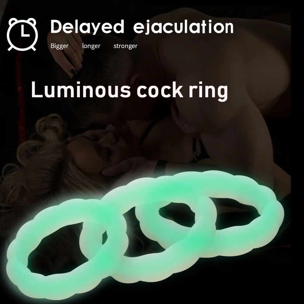 3 unids/set anillo luminoso para pene pene escroto retrasar la eyaculación juguetes sexys para hombres mejora de la erección sexy