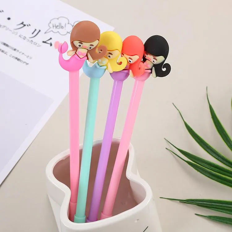 Stylos à gel 24 pièces mignon étudiant examen noir stylo fille série dessin animé papeterie sirène Kawaii fournitures scolaires